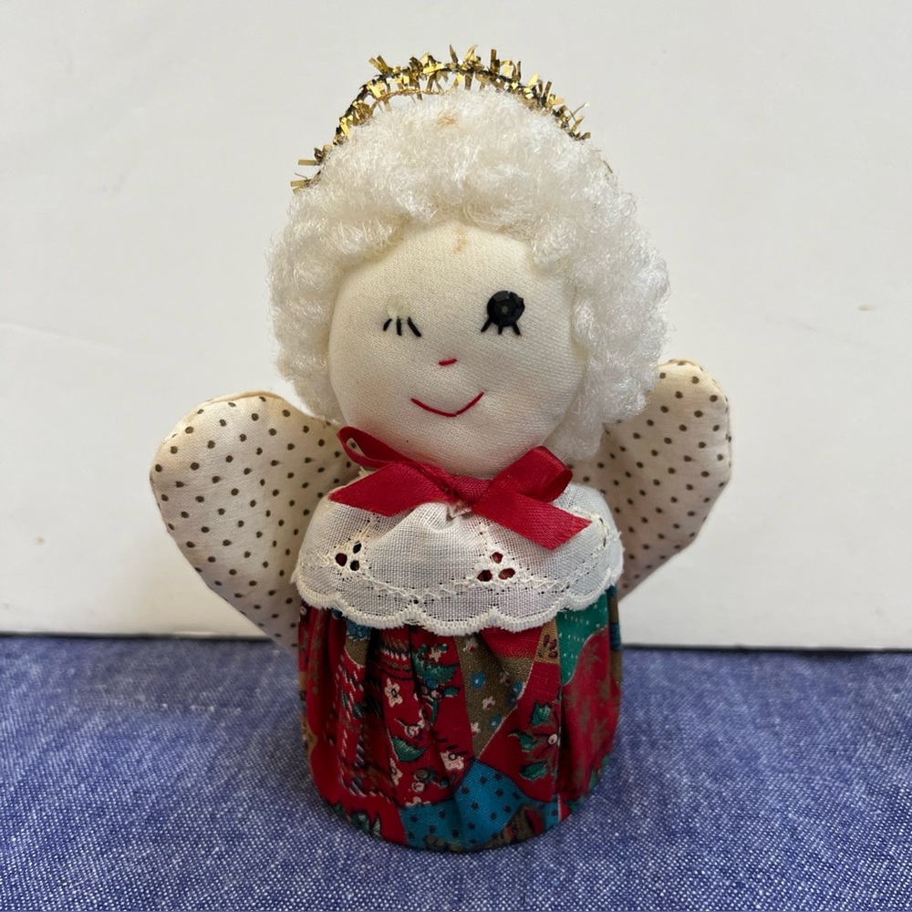 Angel Winking Ornament Christmas Hanging Vintage Cloth Wings